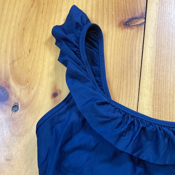 J CREW 10 Navy Blue Scoop Back Ruffled Strap One-Piece Bathing Suit Swimsuit - Picture 3 of 8